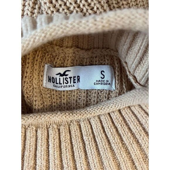 Hollister Womens Tan Ribbed Knit Mock Turtle Neck Sweater Dolman Sleeves Small - Picture 9 of 10